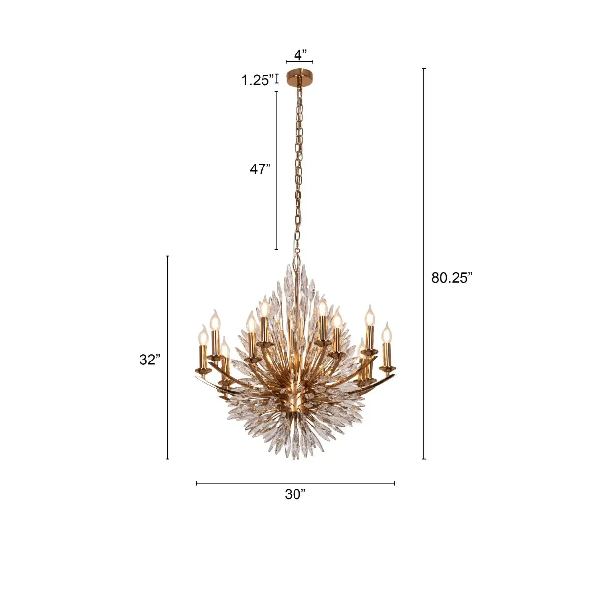 Crystal Flame Luxury Chandelier – Gold Frame & Sparkling Spikes