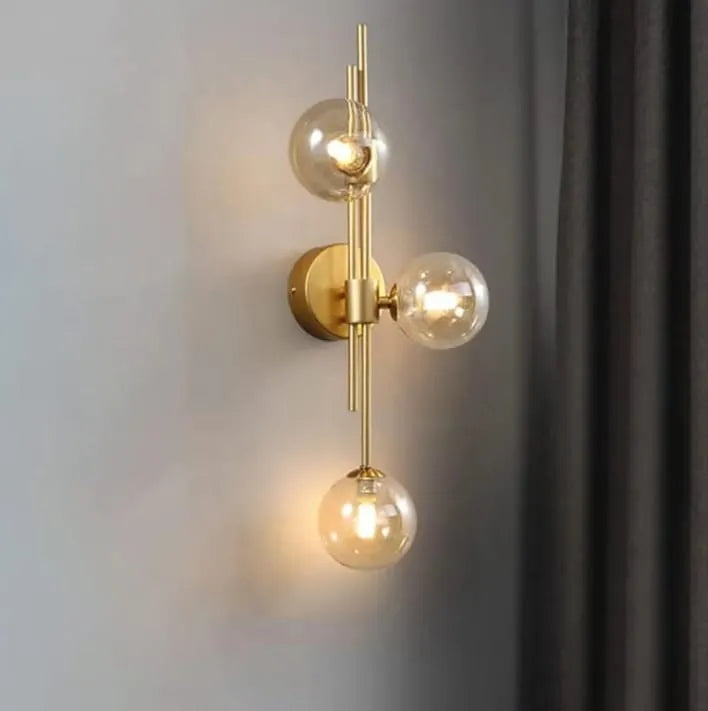 B&B 3 Light Amber & Smoke Glass Globe Wall Light