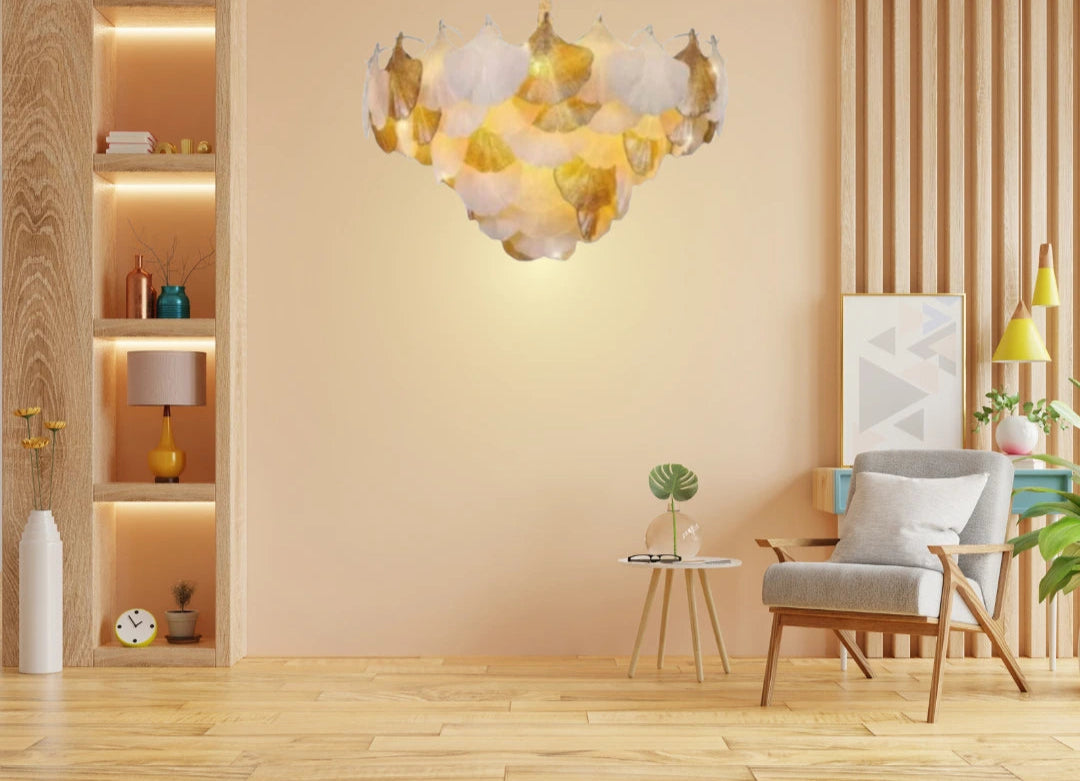 B&B Golden Leaf Petal Chandelier – Artistic Hanging Light