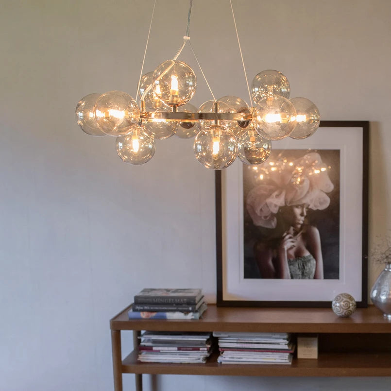 Lumière Globe Cluster Chandelier – Golden Ring & Amber Globes