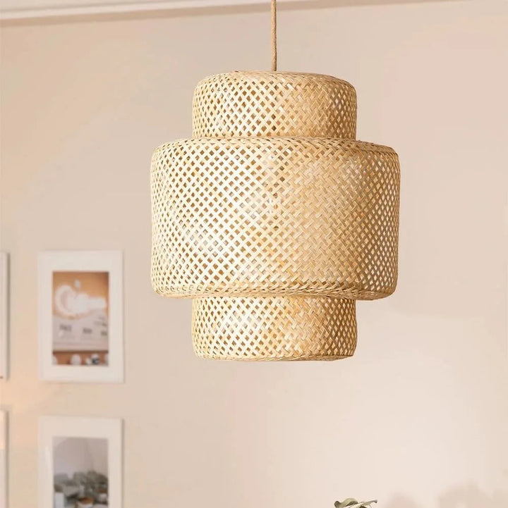 B&B Woven Bamboo Pendant Light – Double Layer Drum (Pack of 2) - Bliss and Birch
