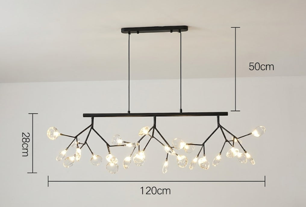 Nova Branching Linear Chandelier – Matte Black & Frosted Globes