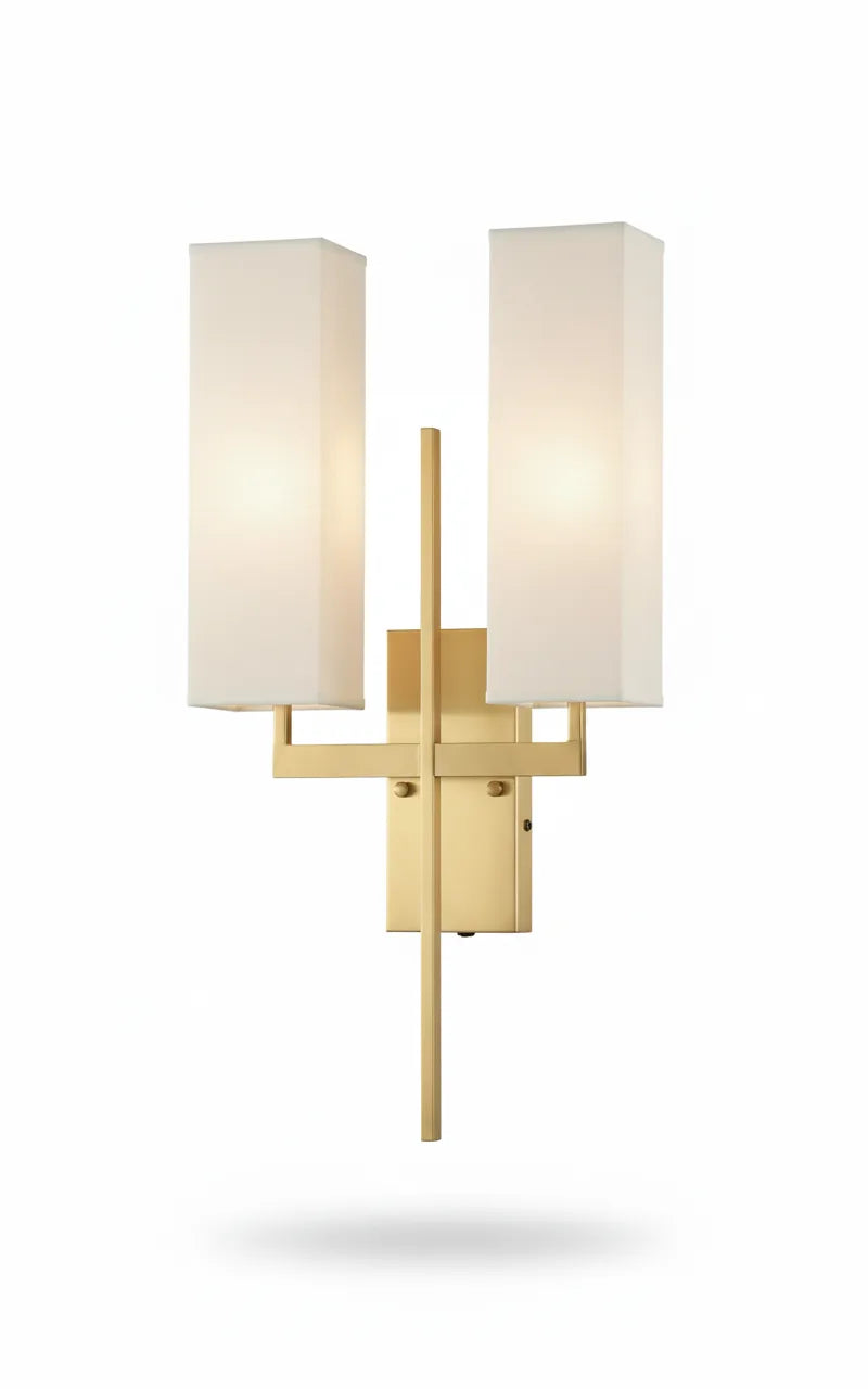 B&B Modern Double Shade Wall Sconce | Gold Metal Wall Lamp with Fabric Shades