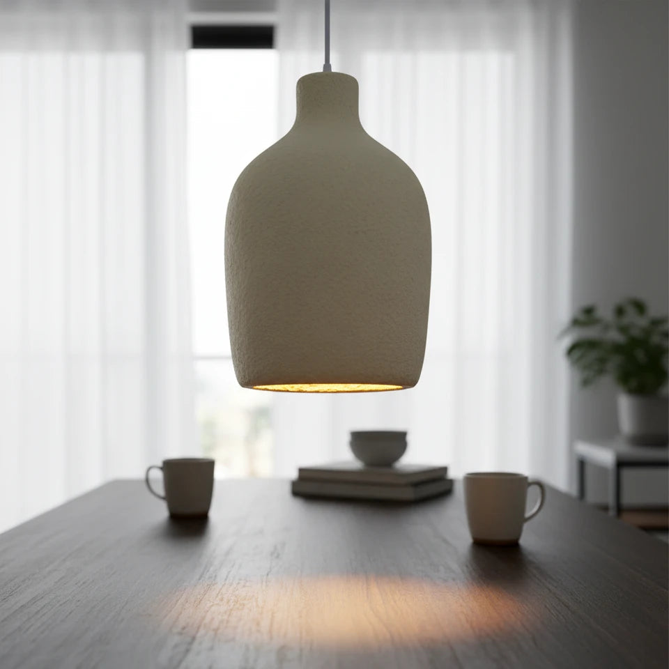 Modern Textured Pendant Light | Minimal Ceramic Hanging Lamp for Dining & Living Spaces