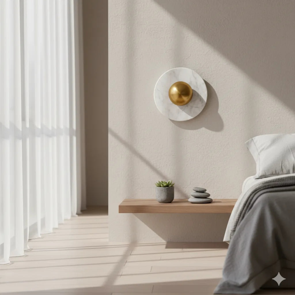 B&B Aura Round Brass Marble Wall Sconce | Luxury Modern Wall Light