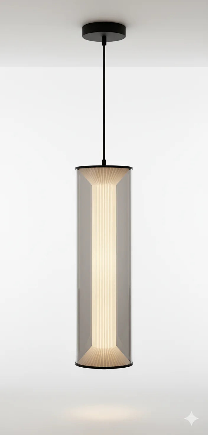 B&B Modern Cylindrical Pendant Light with Smoked Glass Shade