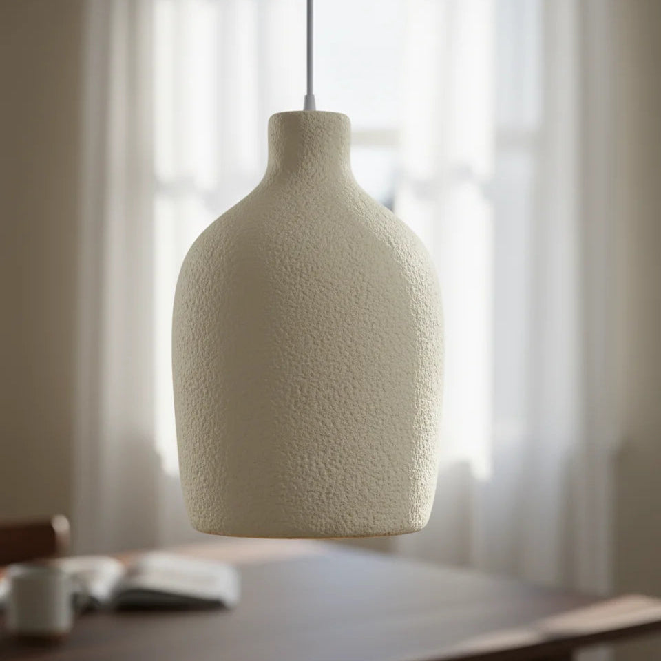 Modern Textured Pendant Light | Minimal Ceramic Hanging Lamp for Dining & Living Spaces
