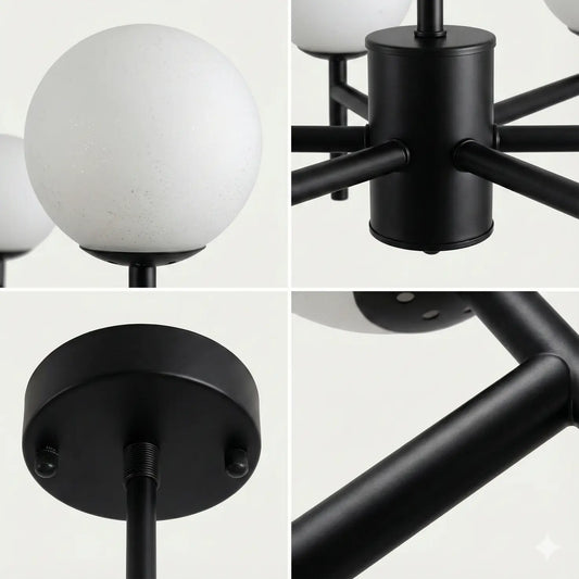 Modern Globe Bubble Chandelier – Black Frame & Glass Spheres