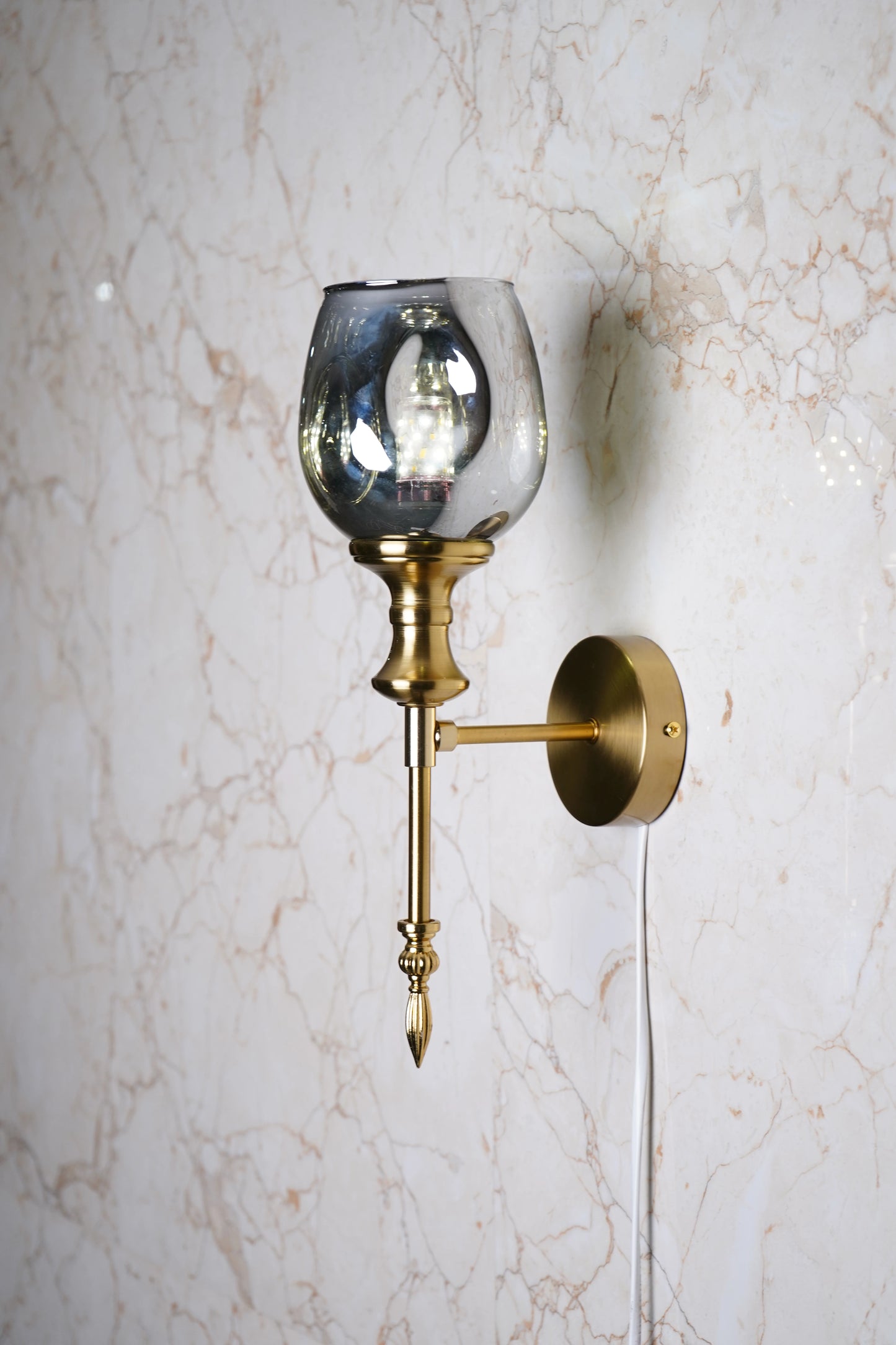 B&B Antique Gold Wall Sconce with Smoked Glass Globe Shade