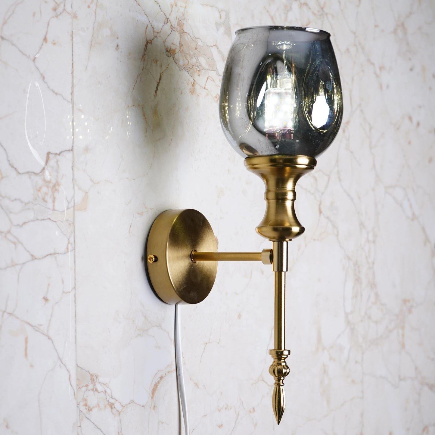 B&B Antique Gold Wall Sconce with Smoked Glass Globe Shade