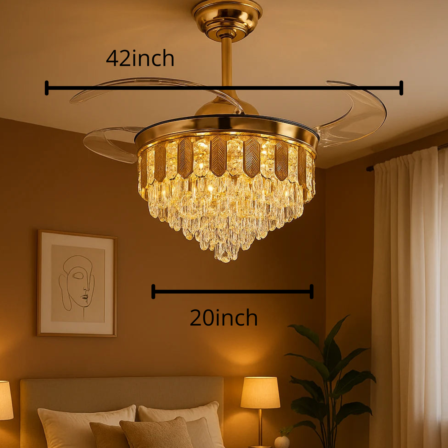 Majestic Glow Crystal Chandelier Fan – Luxury Retractable LED - Bliss and Birch