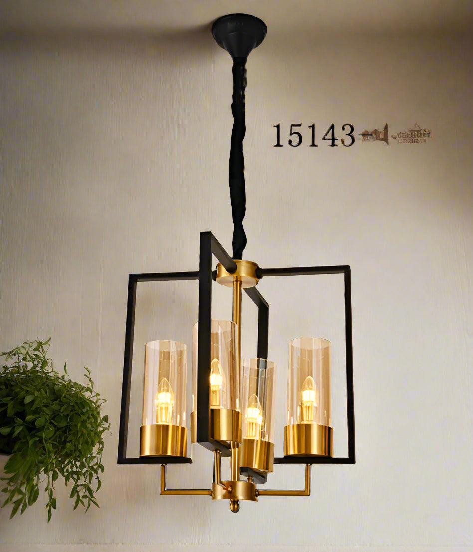B&B Astra Quad Cage Chandelier – Black & Gold Finish