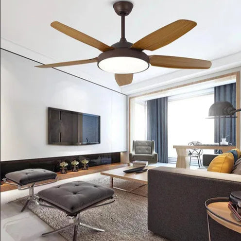 B&B Modern Wooden Blade Ceiling Fan with LED Light – 5 Blades, Remote Control