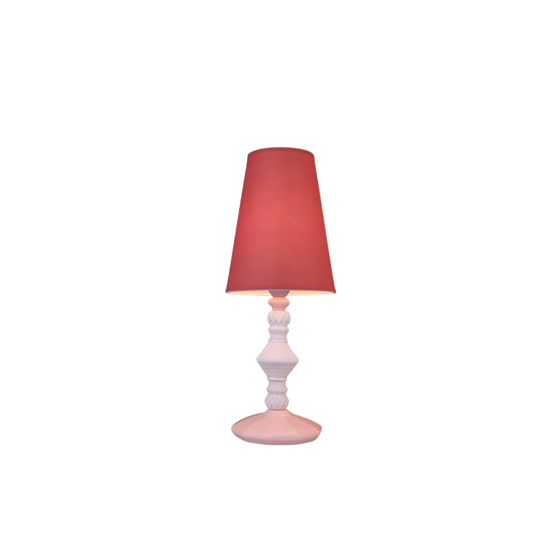 Blush Pink Bedside Table Lamp with Red Fabric Shade