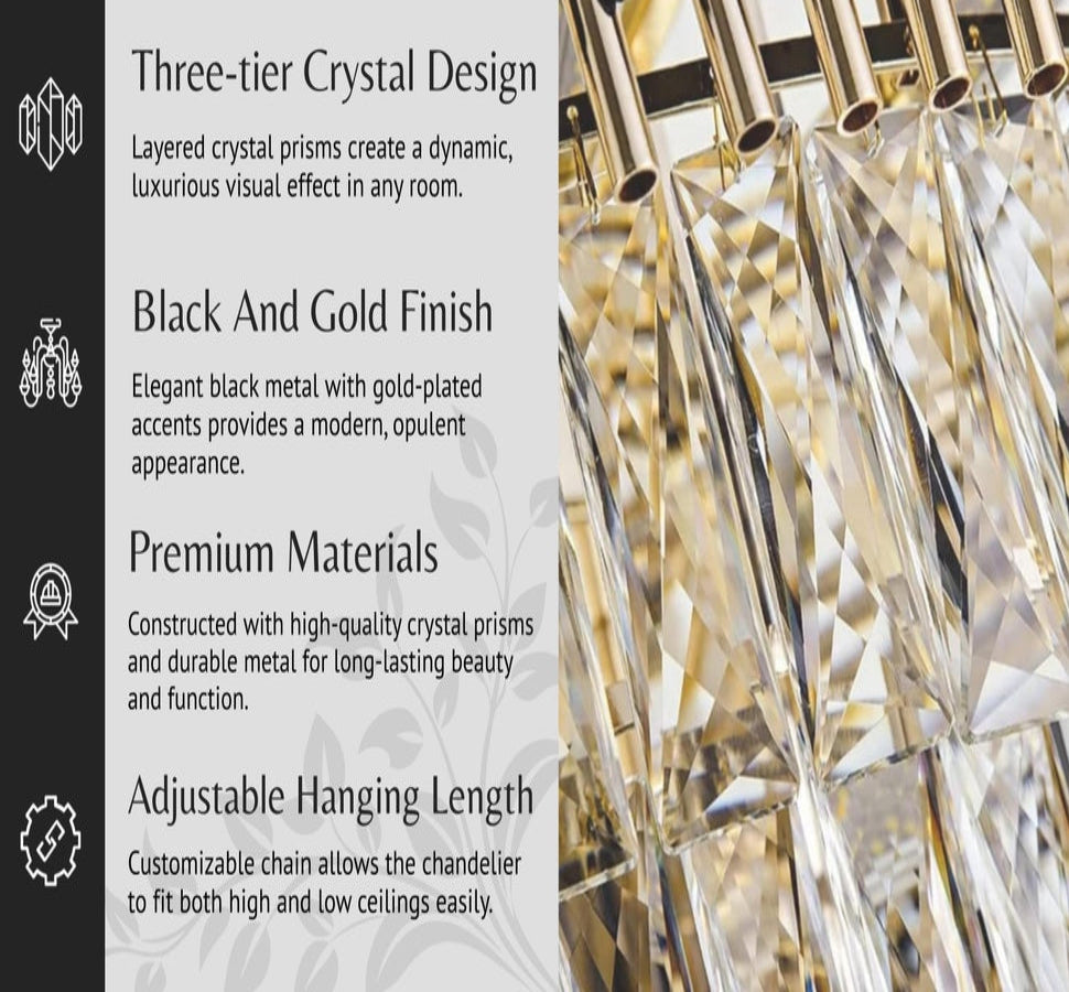LuxeGlow Crystal Chandelier – Modern Glamour & Warm Light - Bliss and Birch