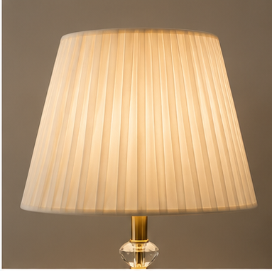 Crystal Globe Floor Lamp – Stacked Faceted Crystal with Antique Brass Pole & Pleated Linen Shade