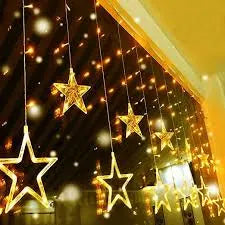 B&B Golden Star Curtain LED String Lights – Warm White Hanging Decoration - Bliss and Birch