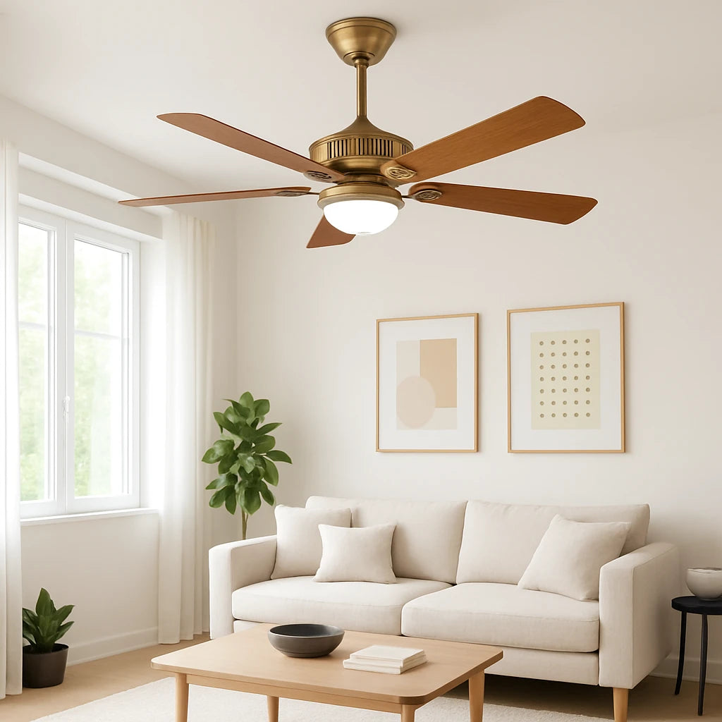 B&B Vintage Brass Ceiling Fan with LED Light – 52 Inch