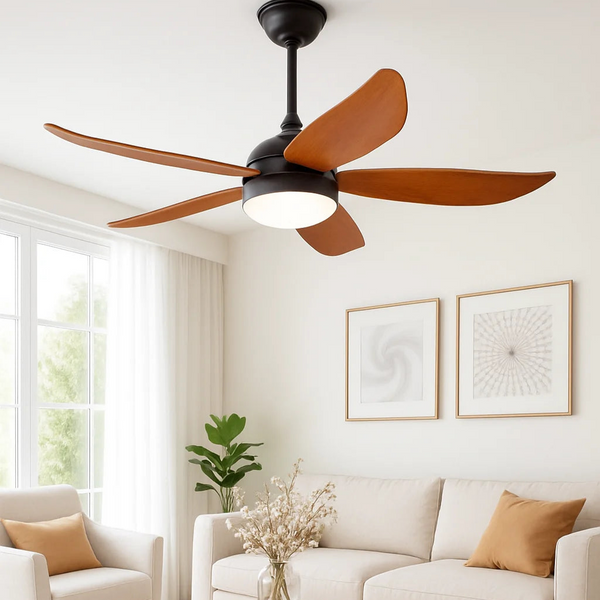 B&B BreezeNova Modern Curved Blade Ceiling Fan with LED Light – 52 Inch