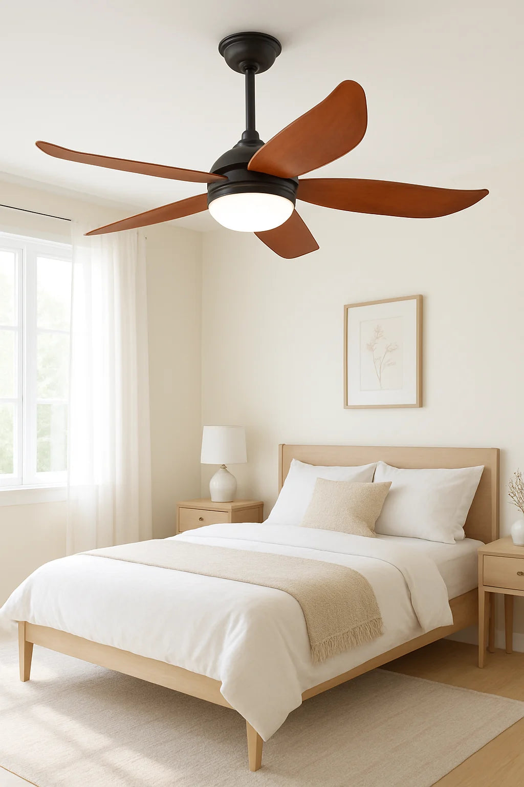 B&B BreezeNova Modern Curved Blade Ceiling Fan with LED Light – 52 Inch