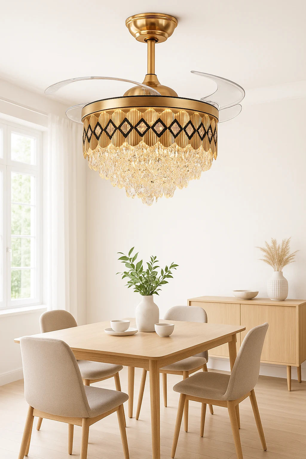 B&B Crown Jewel Crystal Fan Ceiling Chandelier