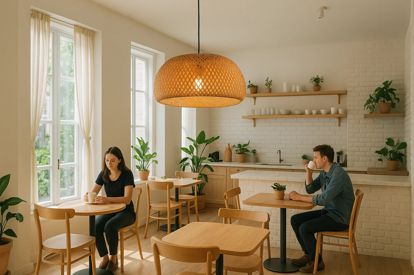 B&B Handwoven Bamboo Dome Pendant Light (Pack of 2)