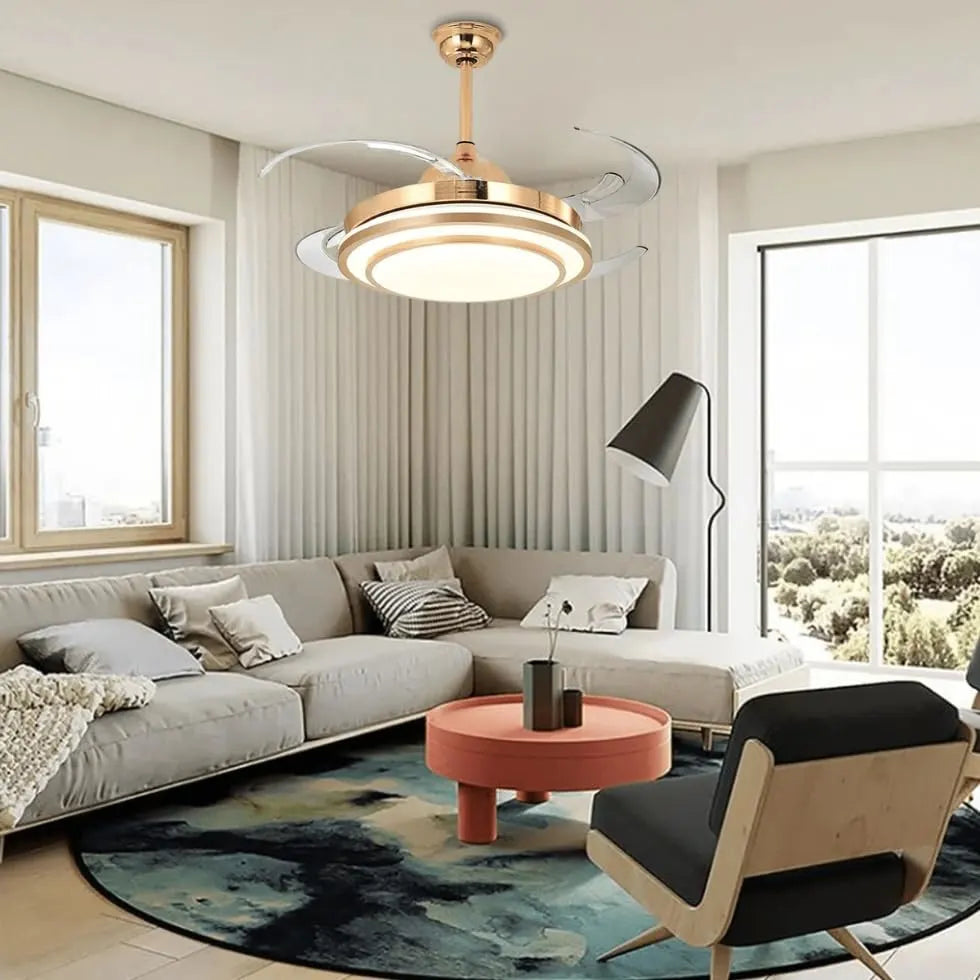 B&B Celestia Breeze Modern LED Ceiling Fan with Retractable Blades – Gold Finish
