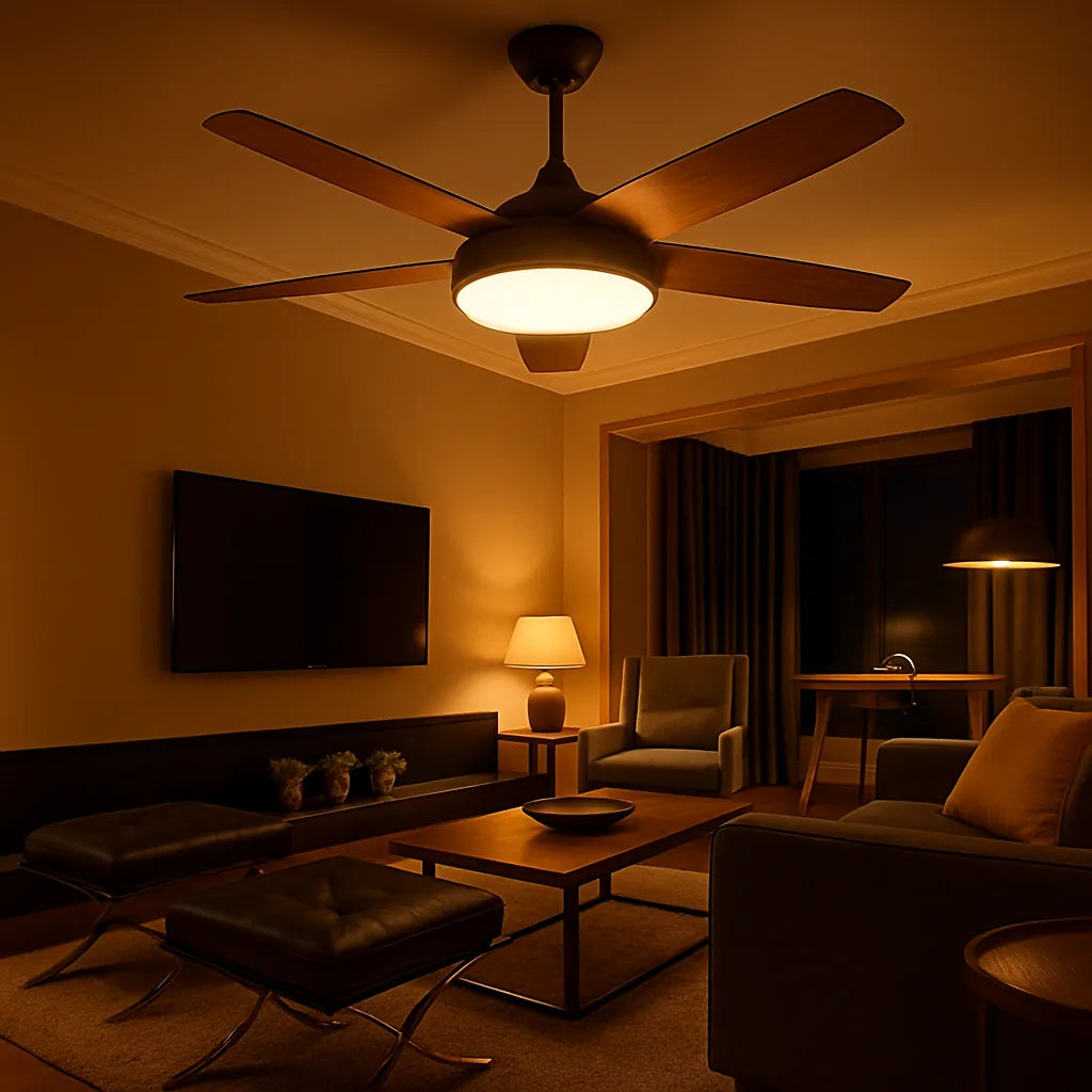 B&B Modern Wooden Blade Ceiling Fan with LED Light – 5 Blades, Remote Control