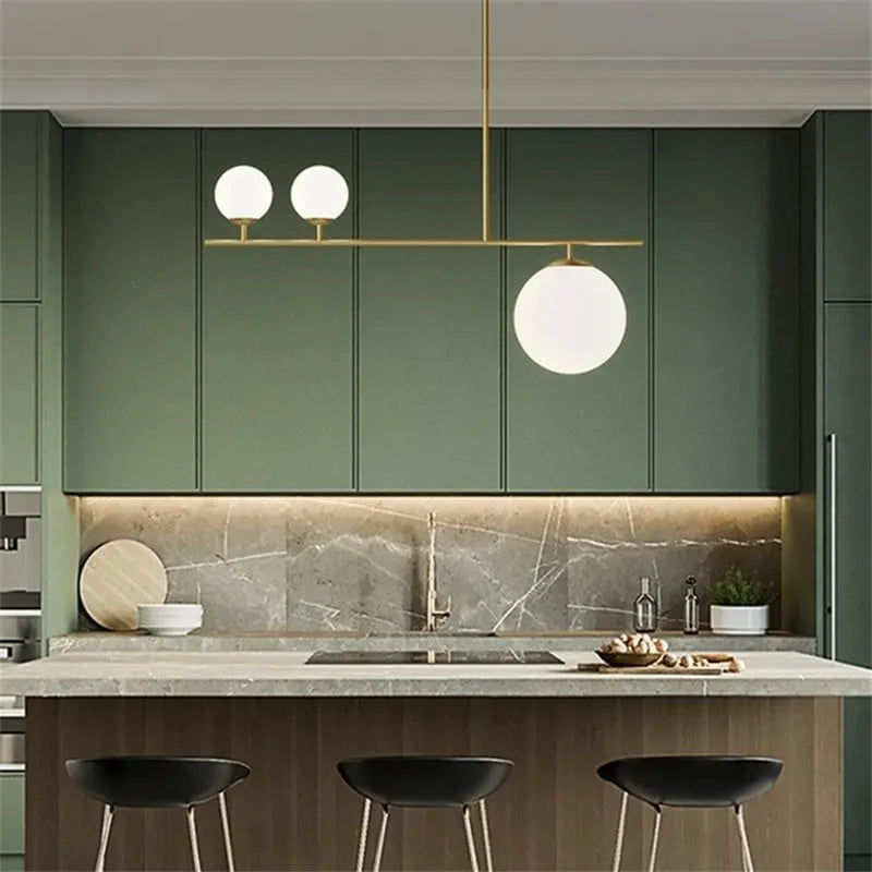 B&B Solara Linear Globe Light– 3 Globe Glass Chandelier (8” Rod Design)