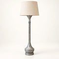 Grey marble-effect column floor lamp with cream tapered shade - hero