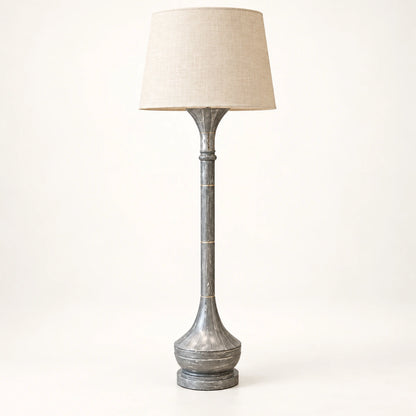 Grey marble-effect column floor lamp with cream tapered shade - hero