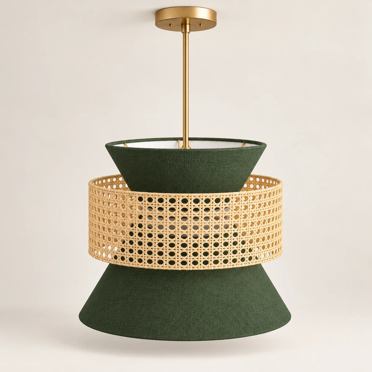 Forest-green cane hourglass pendant light - hero