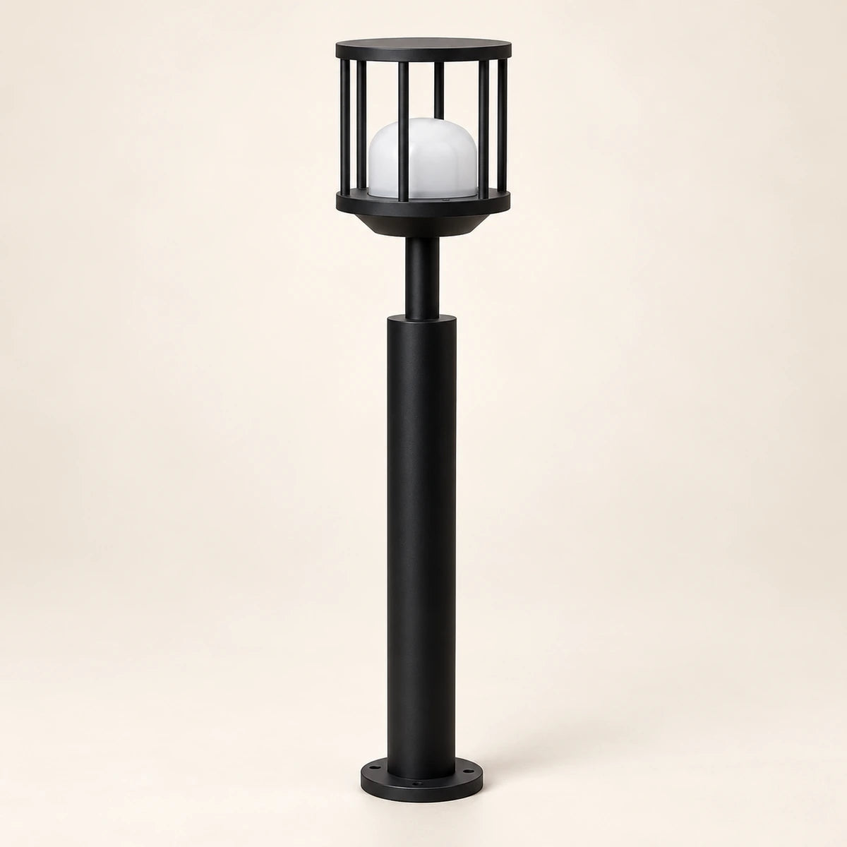 Caged dome matte-black LED bollard light - hero