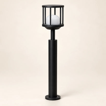 Caged dome matte-black LED bollard light - hero