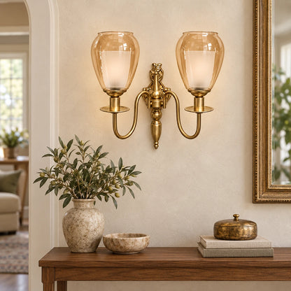 Bliss & Birch Twin Amber Tulip-Shade Wall Sconce - Wall-mounted entry scene, two nested-glass shades - styled from supplied real product photo