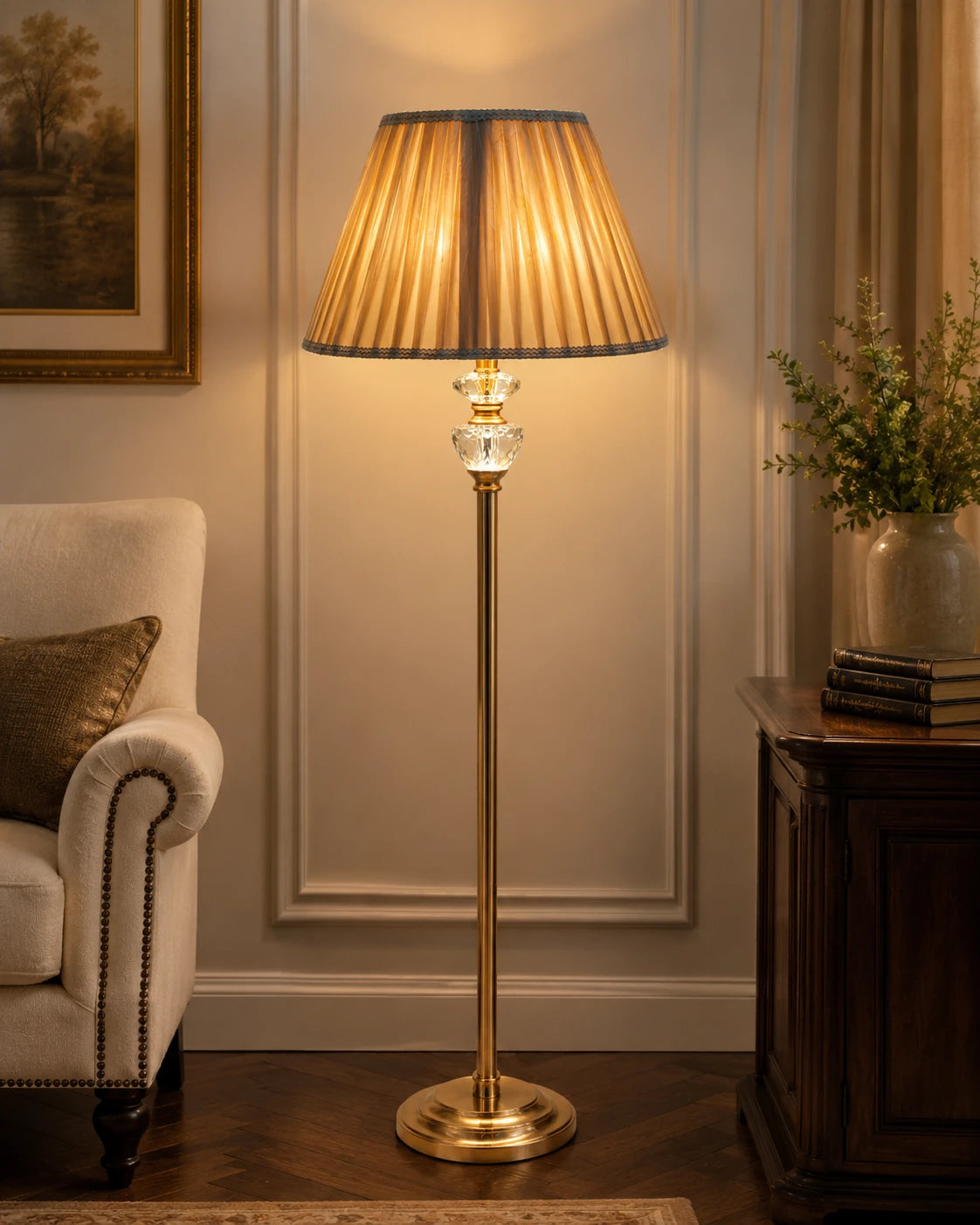 Regal Crystal Accent Floor Lamp with Pleated Shade