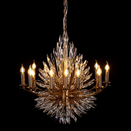Crystal Flame Luxury Chandelier – Gold Frame & Sparkling Spikes
