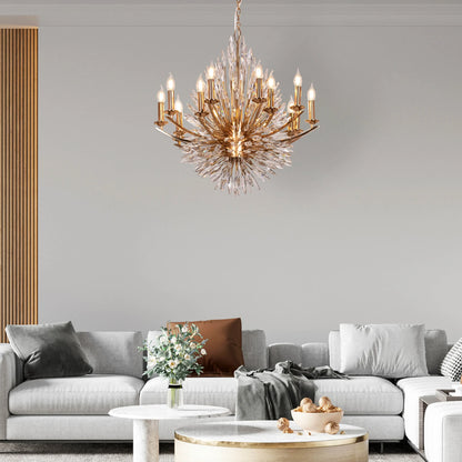 Crystal Flame Luxury Chandelier – Gold Frame & Sparkling Spikes