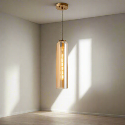 B&B Transparent Amber Glass with Gold Suspension Cylinder Pendant Light (Pack of 2)