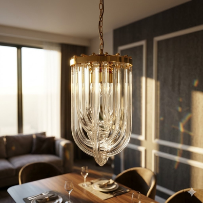 Contemporary Gold & Crystal Chandelier – Sleek Luxury - Bliss and Birch