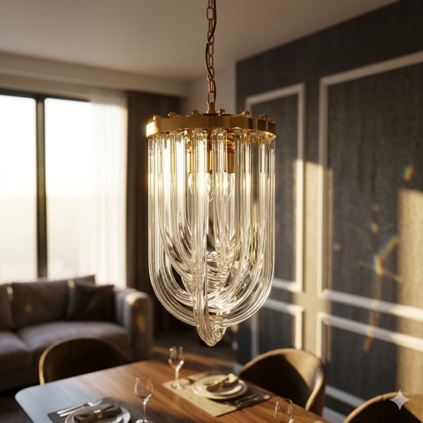 Contemporary Gold & Crystal Chandelier – Sleek Luxury
