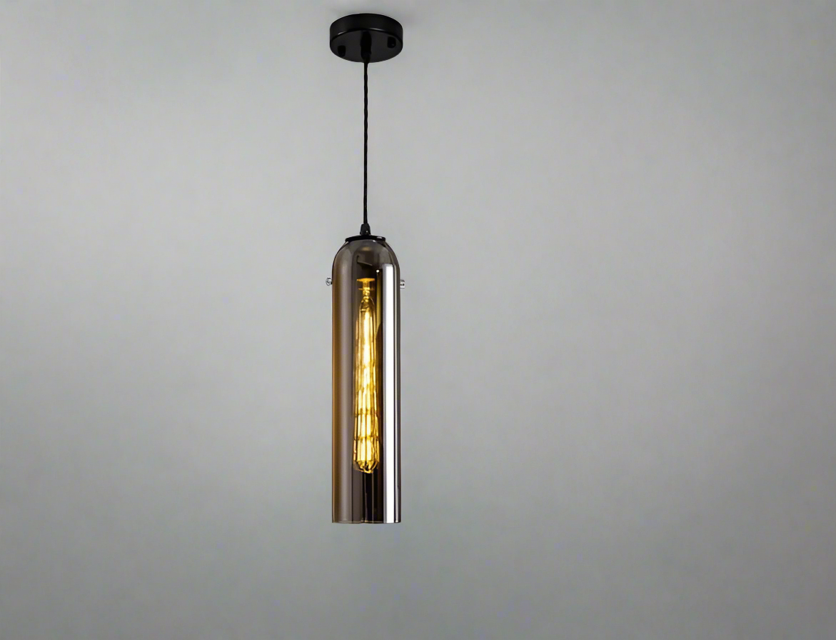 B&B Transparent Amber Glass with Gold Suspension Cylinder Pendant Light