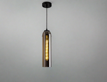 B&B Transparent Amber Glass with Gold Suspension Cylinder Pendant Light (Pack of 2)