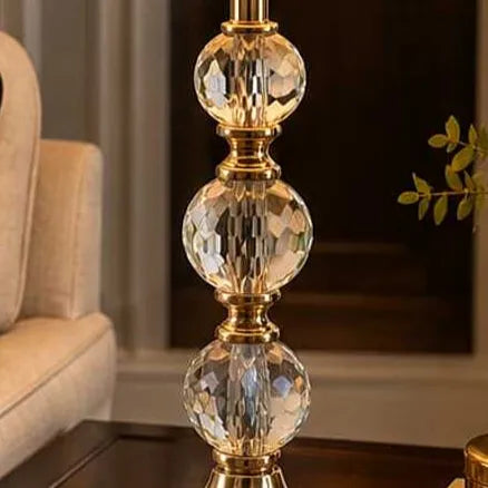 Lumière Crystal Globe Table Lamp – Antique Brass Finish with Linen Shade - Bliss and Birch