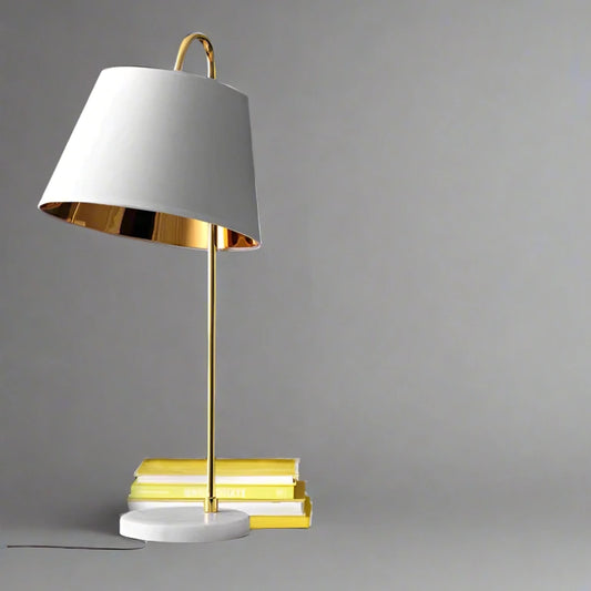 B&B Modern Gold Table Lamp with Asymmetrical White Shade