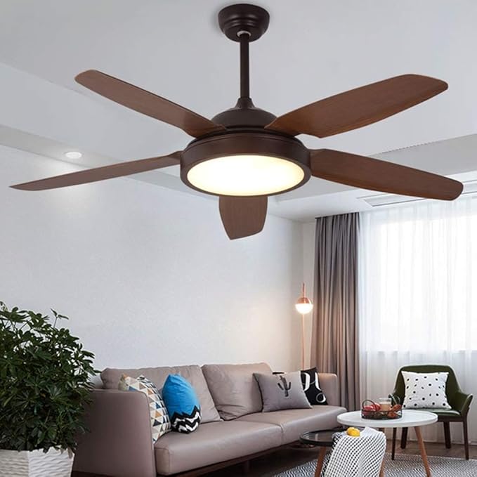 Modern Wooden Blade LED Fan – 5‑Blade Remote‑Controlled