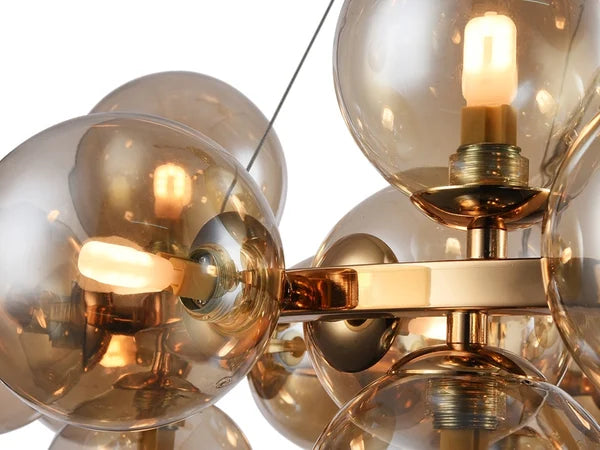 Lumière Globe Cluster Chandelier – Golden Ring & Amber Globes