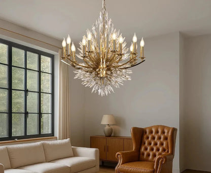 Crystal Flame Luxury Chandelier – Gold Frame & Sparkling Spikes