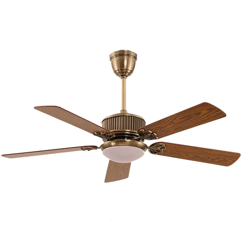 Vintage Brass 52‑Inch Ceiling Fan – Wooden Blades & LED Light