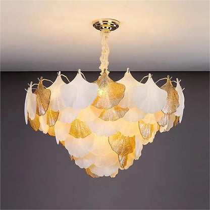 Golden Leaf Petal Chandelier – White & Gold Resin Petals
